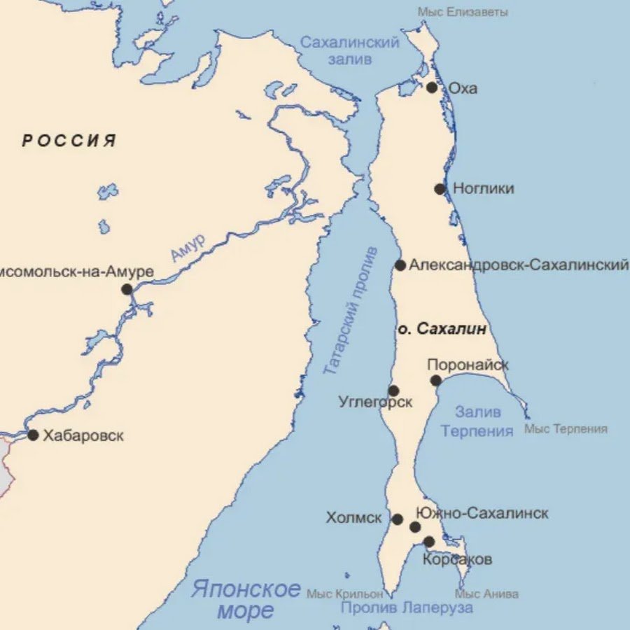 Карта Сахалинской области с населенными пунктами