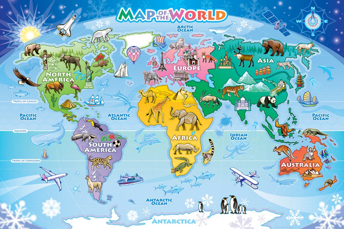 Карта с материками и странами. Страны и континенты для детей. Животные по континентам для детей.