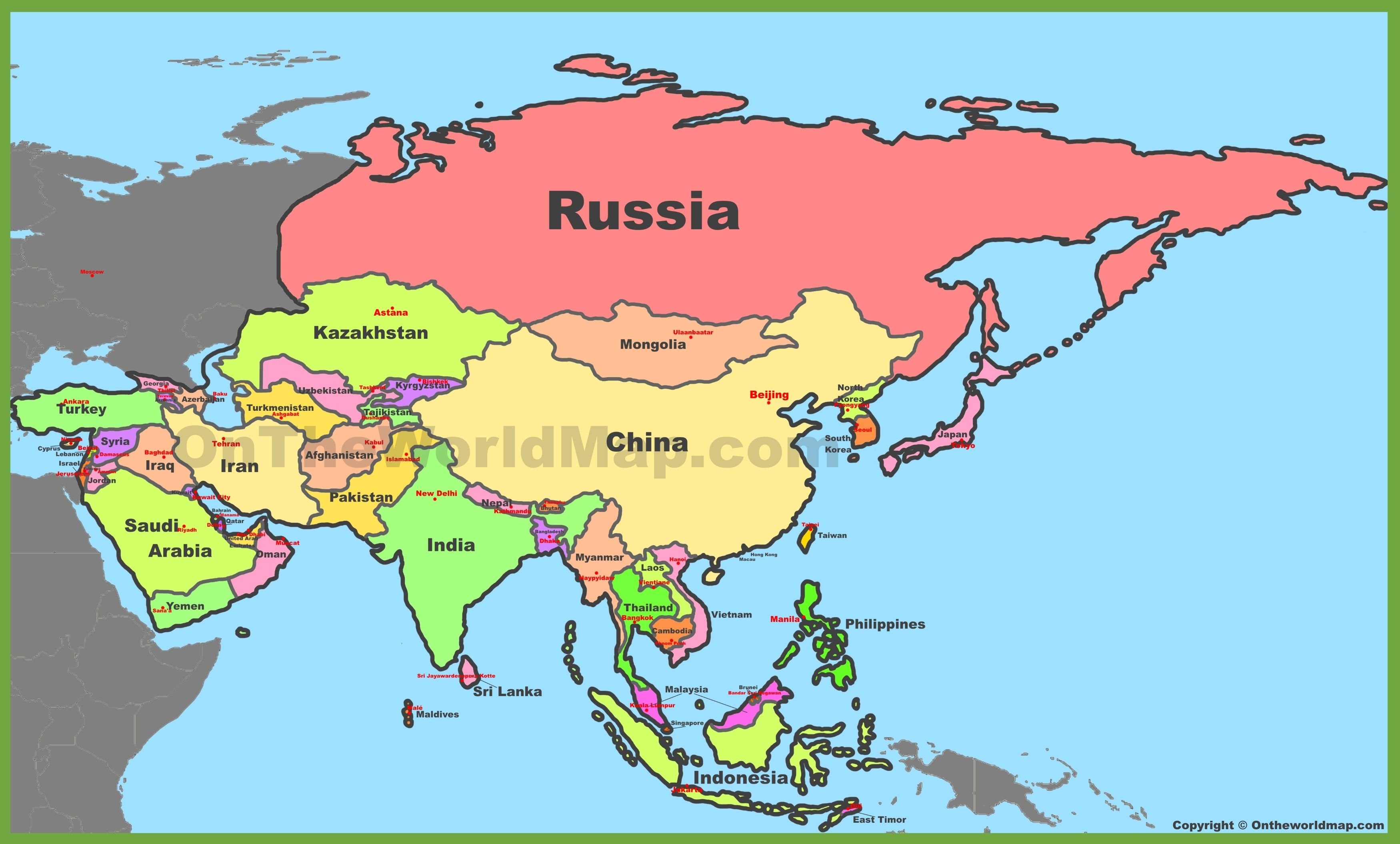 The countries of the world asia. Карта Азии. Политическая карта Азии. Карта Азии со странами.