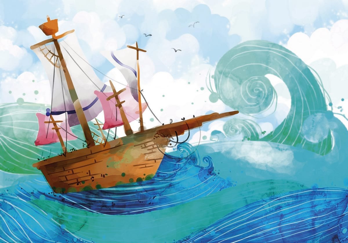 Картинка для детей кораблик на волнах