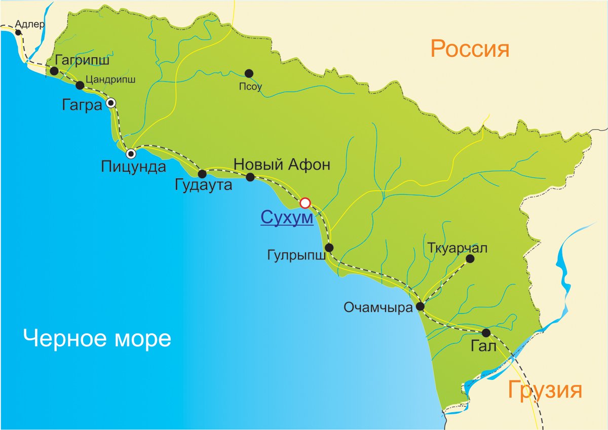 Курорты Абхазии на карте черного моря