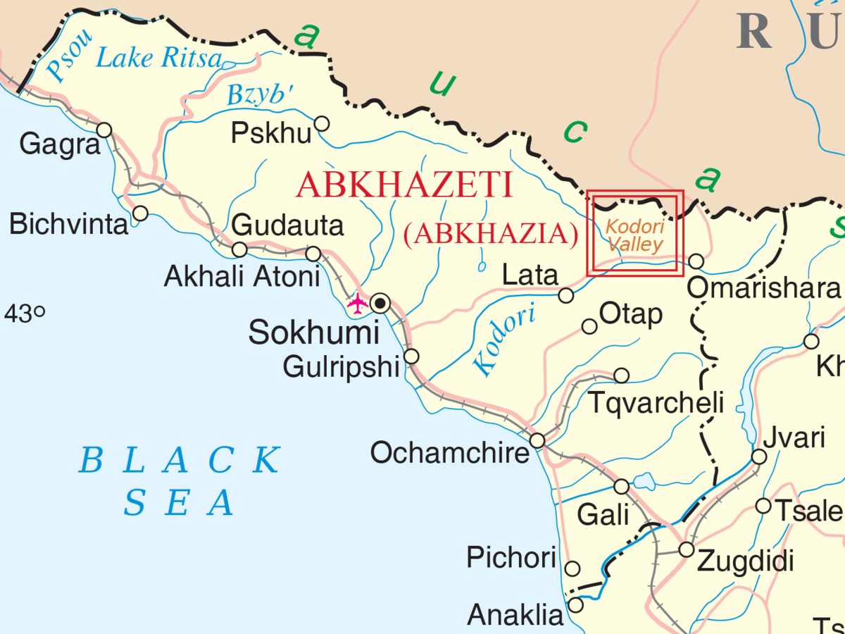 Карта Кодорского ущелья в Абхазии