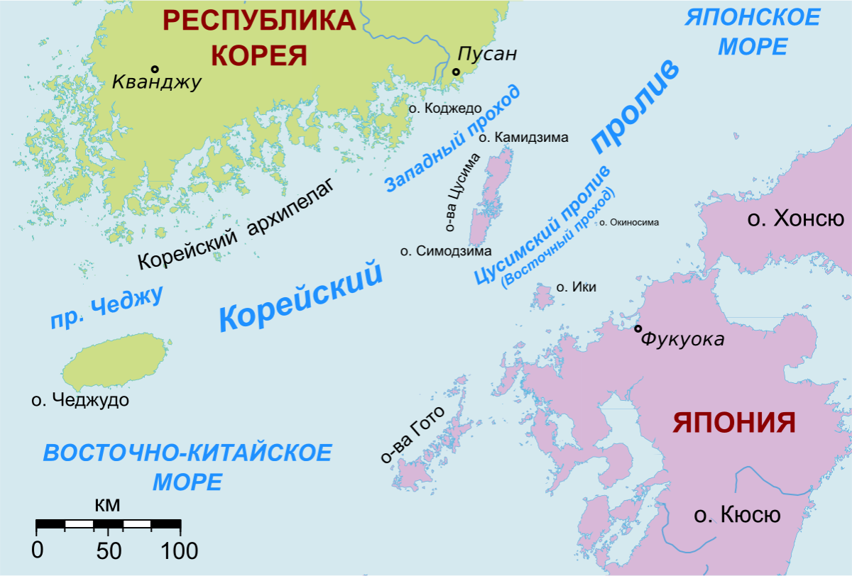 Карта японского моря с корейским проливом
