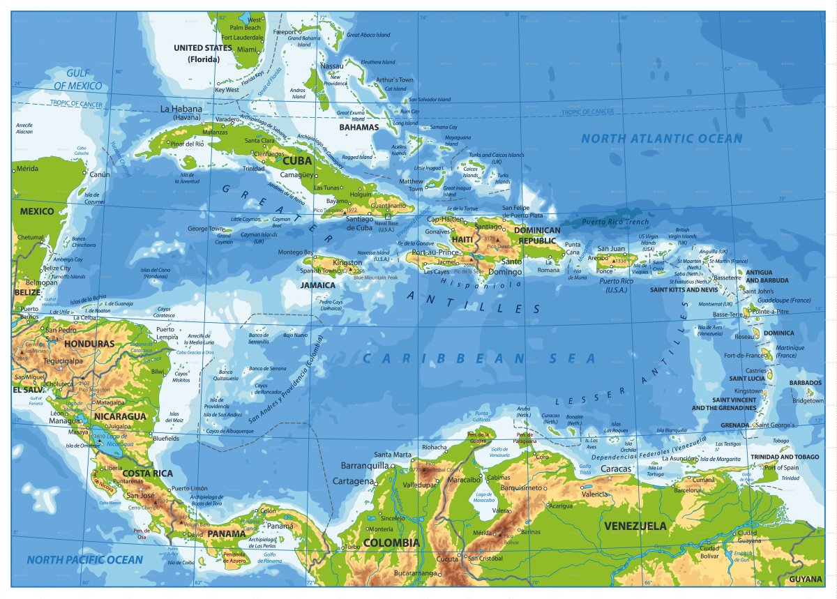 карта карибского моря