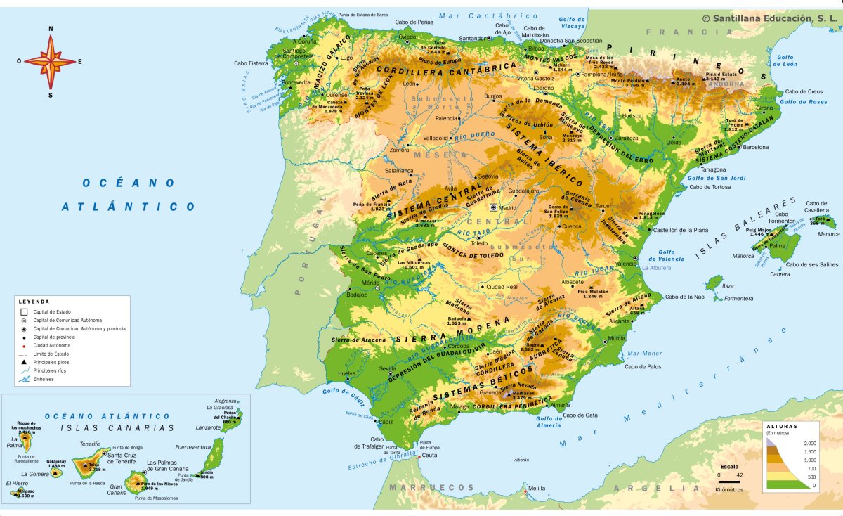 Физическая карта испании