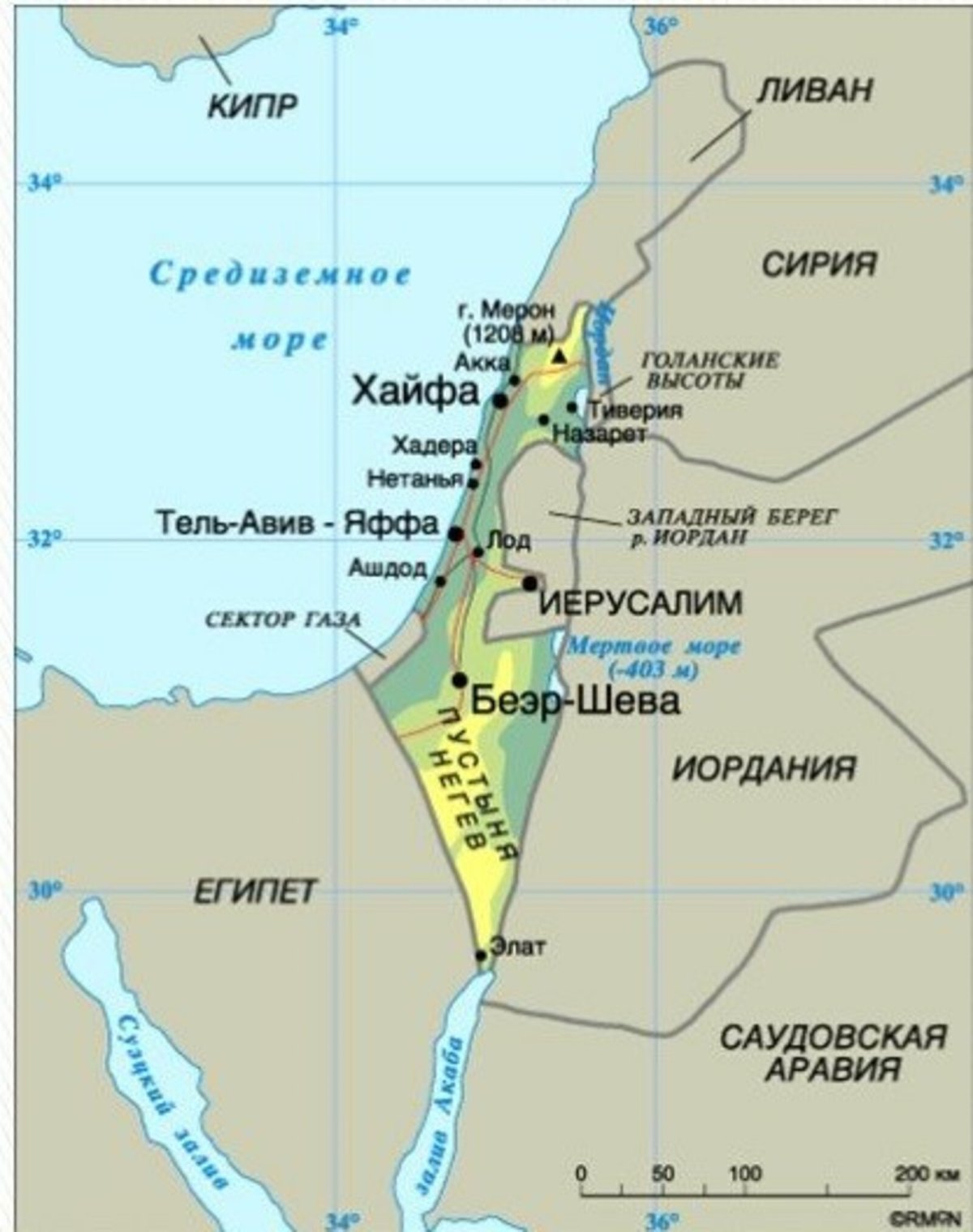 Карта Израиля и сектора газа