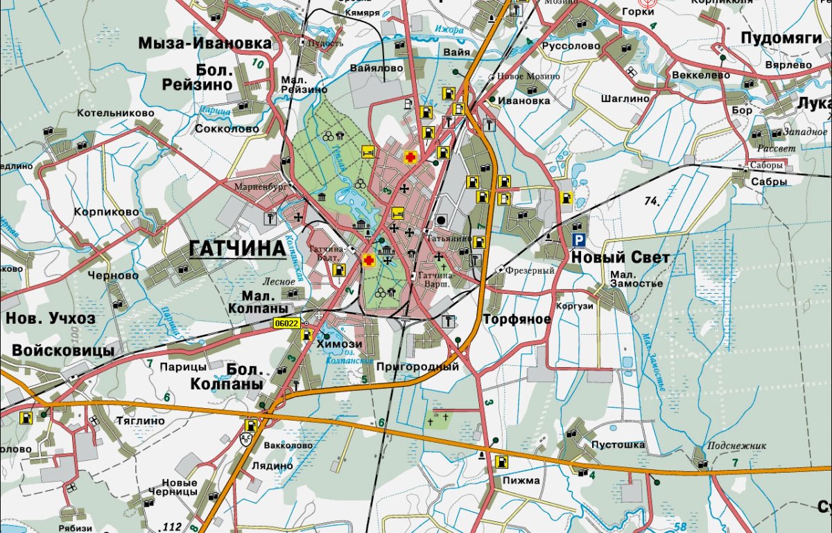 Карта гатчинского района ленинградской области подробная с названиями