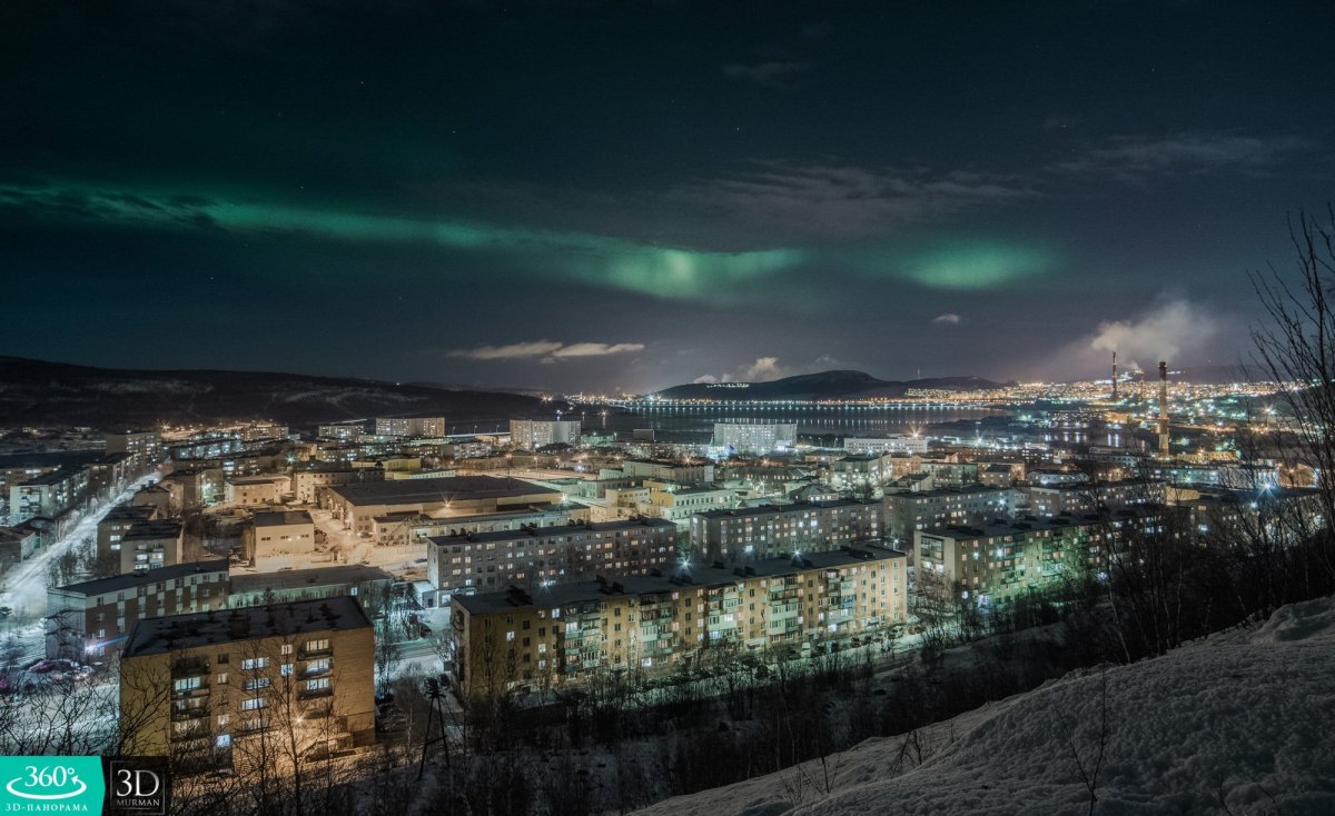 Мурманск панорама Северное сияние
