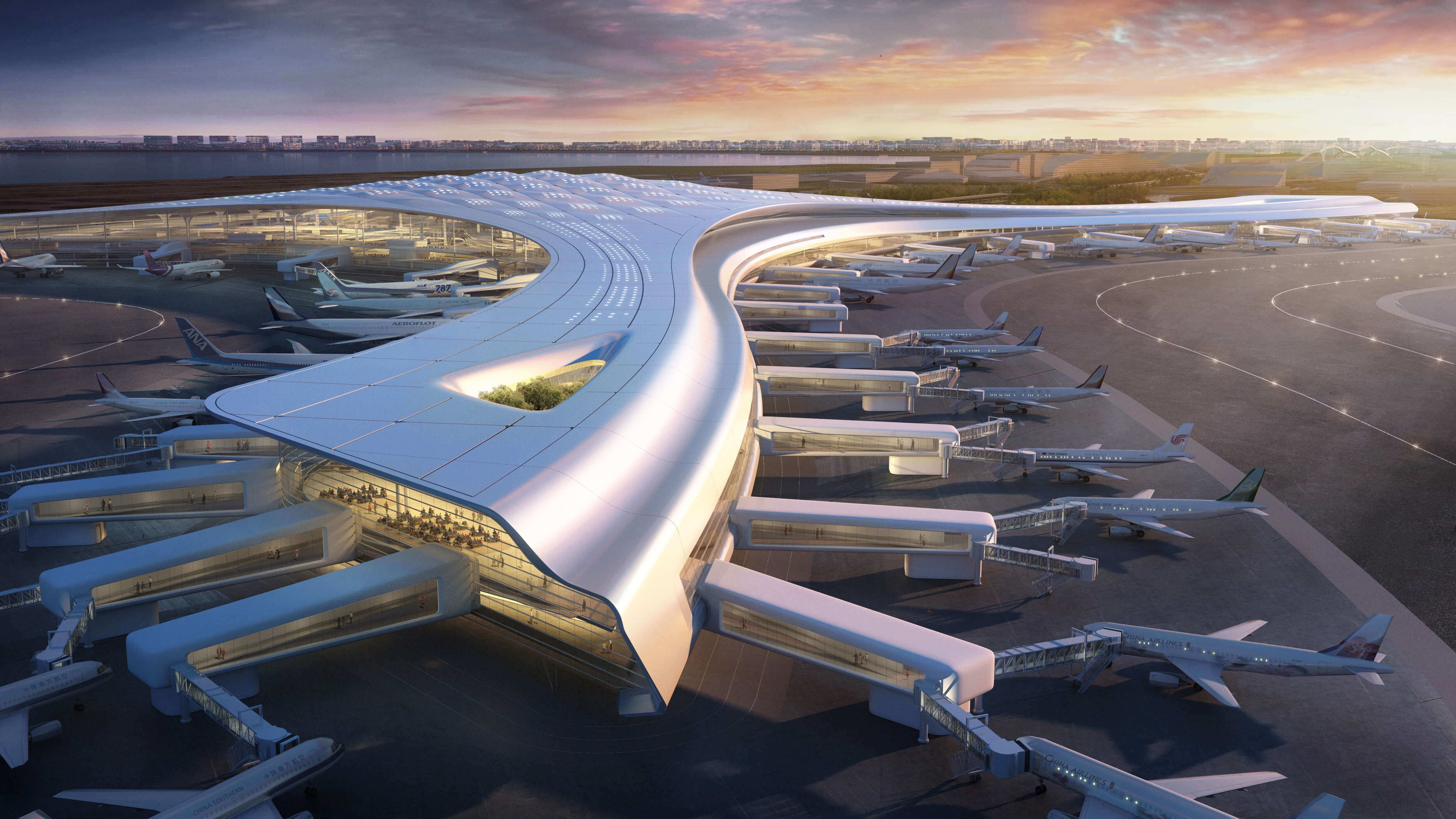 Сайты международных аэропортов. Аэропорт Заха Хадид. Харбинский Международный аэропорт «Тайпин» – терминал 3. Футуристическая архитектура будущего аэропорт.