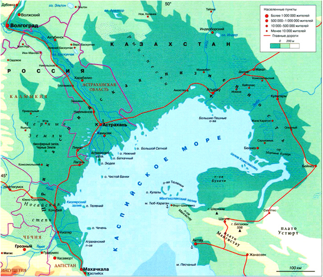 Карта каспийское море карта побережья