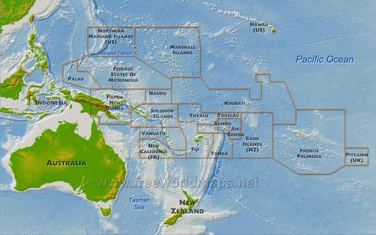 Архипелаги австралии. Острова Океании на карте. Карта стран Океании крупная. Гавайские острова на карте Австралии и Океании. Маршрут по Океании.