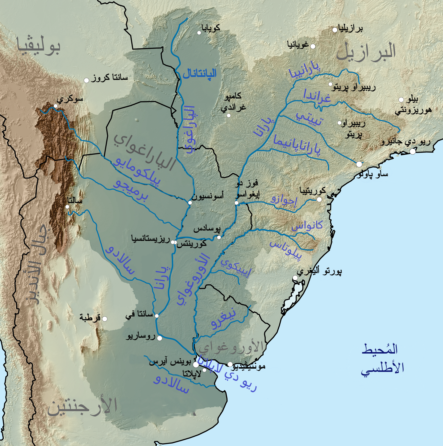 Рио гранде бассейн какого океана. Бассейн реки Парана на карте. Бассейн реки Парана. Исток реки Парана в Южной Америке на карте. Река ла-плата на карте Южной Америки.