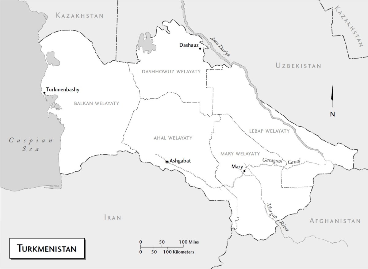 Туркменистан границы карта