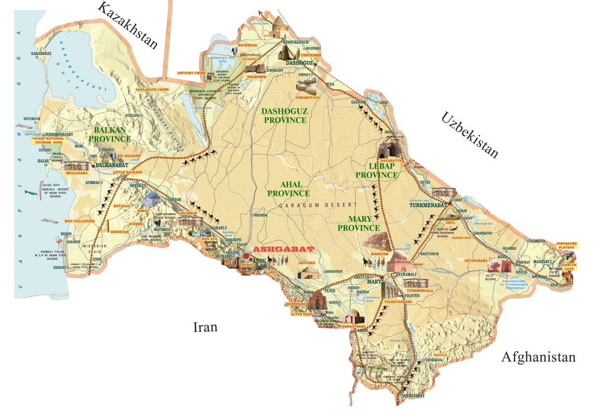 Карта туркменистана с городами на русском языке подробная