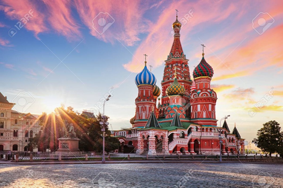 Sunny autumn morning at St. Basil's Cathedral on Red Square