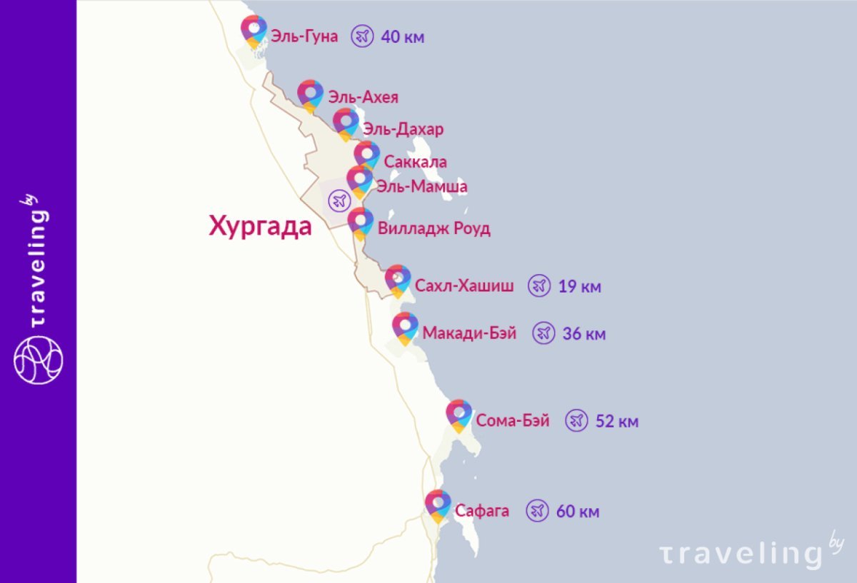 Карта Хургады с отелями