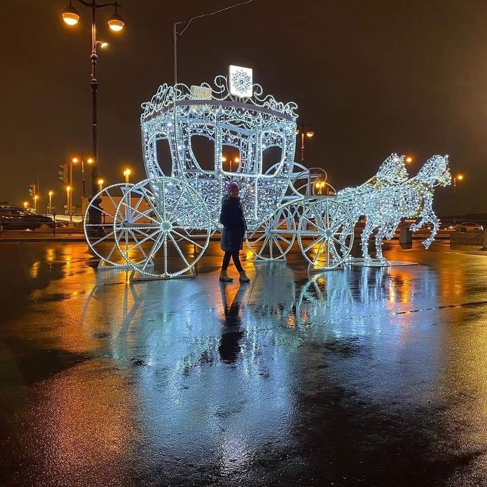 Новогодний санкт петербург куда сходить. Карета на площади Трезини. Карета у дворца Трезини. Васильевский остров Санкт Петербург 2022 год. Новогодняя карета у отеля Трезини.