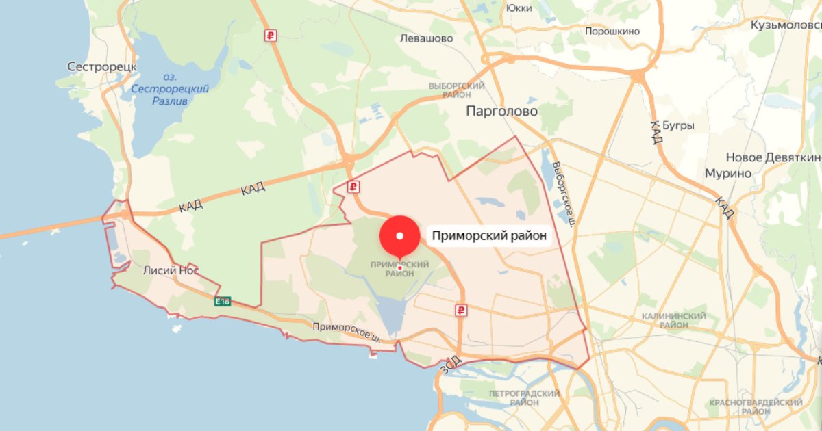 Приморский район Питера на карте