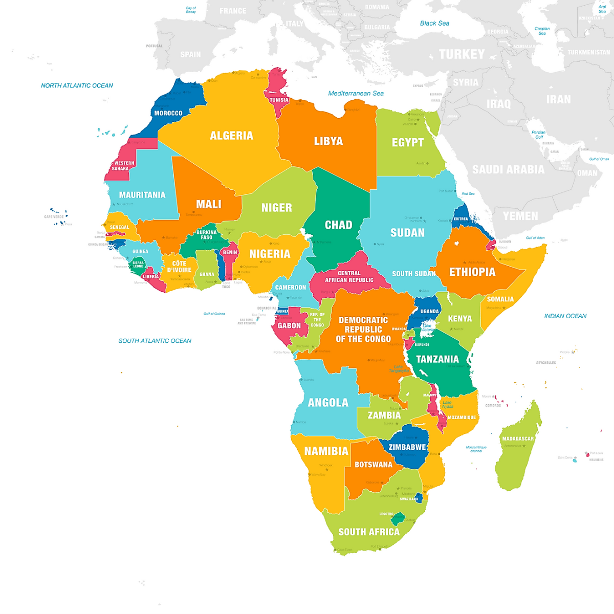 Map of Africa with Countries and Capitals