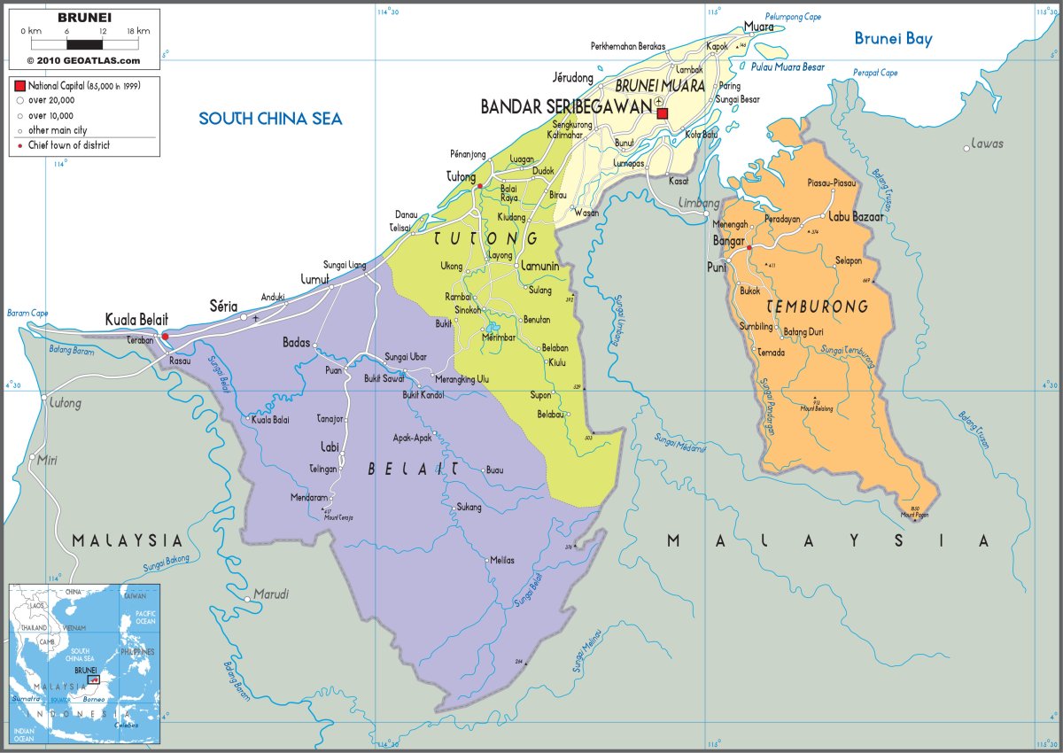 Политическая карта мира Бруней